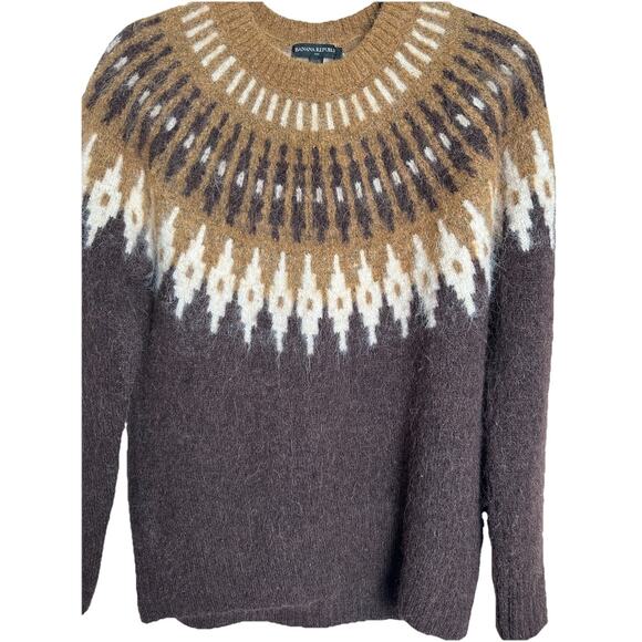 Banana Republic Fair Isle Crew Neck Brown Alpaca Sweater Women’s Size XS - Picture 1 of 10